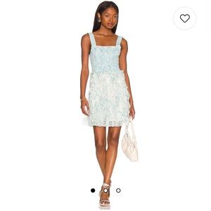 Alice + Olivia Jocelyn Smock Mini Dress in Antique Butterfly Off White, Size 2